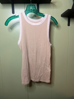 a new day Beige and White Ribbed Tank Top